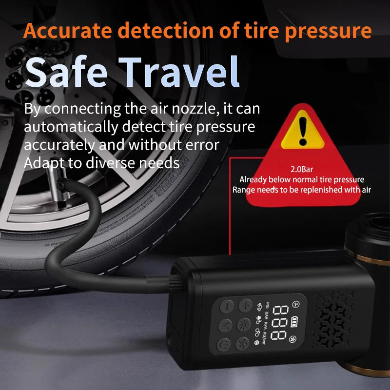 4-in-1 Wireless Car Vacuum Cleaner & Tire Inflator - Portable Multi-Functional Air Pump with Flashlight