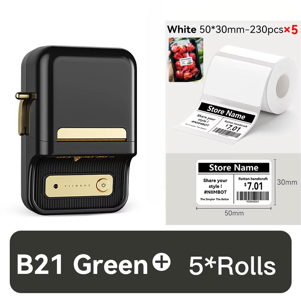 B21 Portable Thermal Printer - Wireless 1500mAh Bluetooth Sticker Maker for Clothing and Jewelry Labels