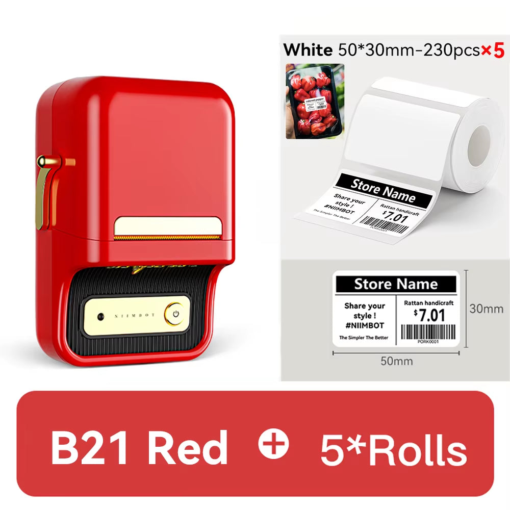 B21 Portable Thermal Printer - Wireless 1500mAh Bluetooth Sticker Maker for Clothing and Jewelry Labels