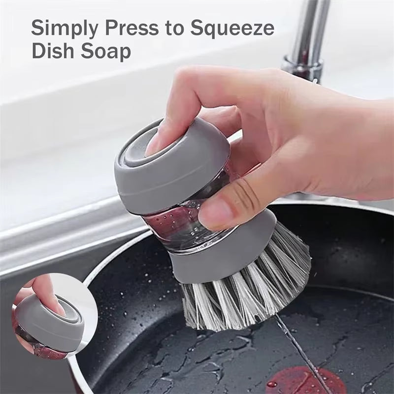Effortless Kitchen Cleaning: Professional Dish Brush with Soap Dispenser & Drip Tray Holder