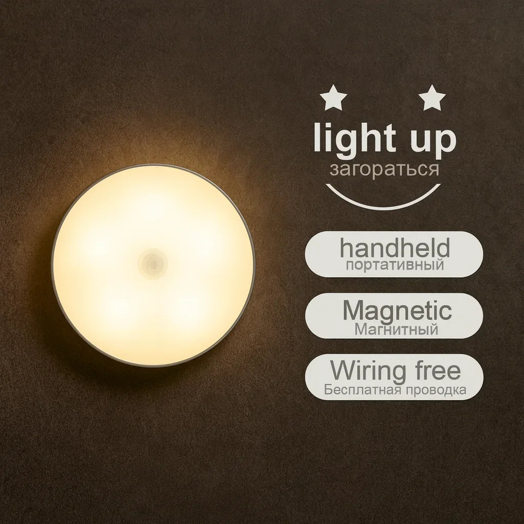 USB Rechargeable LED Night Light Motion Sensor Magnetic Wireless Lamp, Warm White No Flicker for Closet Bed Cabinet