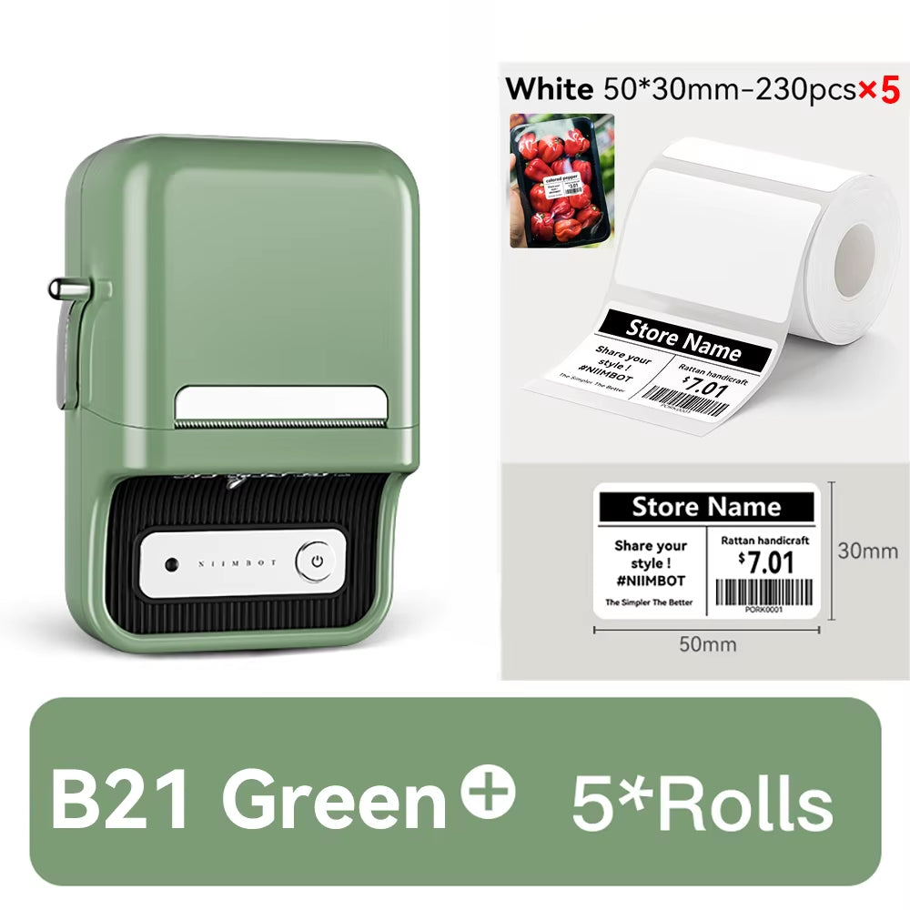 B21 Portable Thermal Printer - Wireless 1500mAh Bluetooth Sticker Maker for Clothing and Jewelry Labels