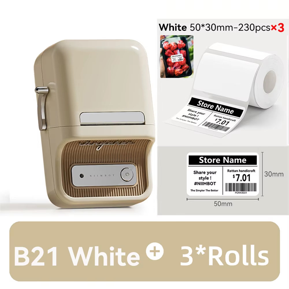 B21 Portable Thermal Printer - Wireless 1500mAh Bluetooth Sticker Maker for Clothing and Jewelry Labels