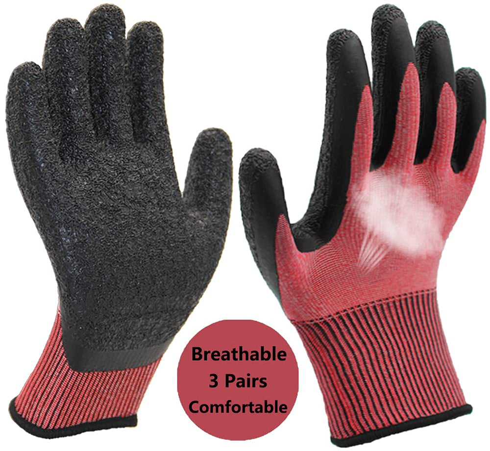 3 Pairs of Ultra-Grip Gardening Gloves - Non-Slip Latex Coated, Versatile and Colorful for House, Car Cleaning, Fishing, and Outdoor Use
