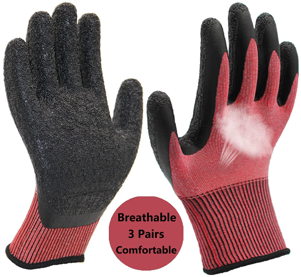 3 Pairs of Ultra-Grip Gardening Gloves - Non-Slip Latex Coated, Versatile and Colorful for House, Car Cleaning, Fishing, and Outdoor Use