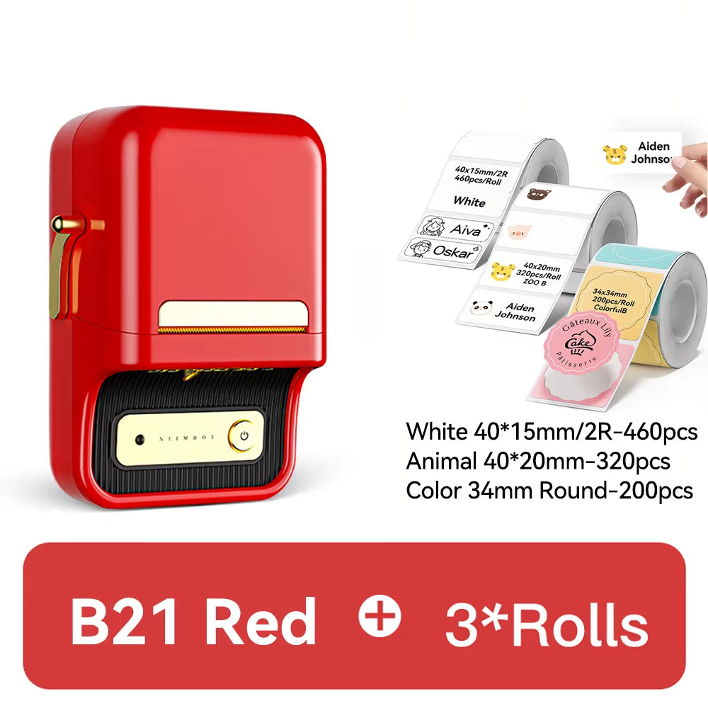 B21 Portable Thermal Printer - Wireless 1500mAh Bluetooth Sticker Maker for Clothing and Jewelry Labels