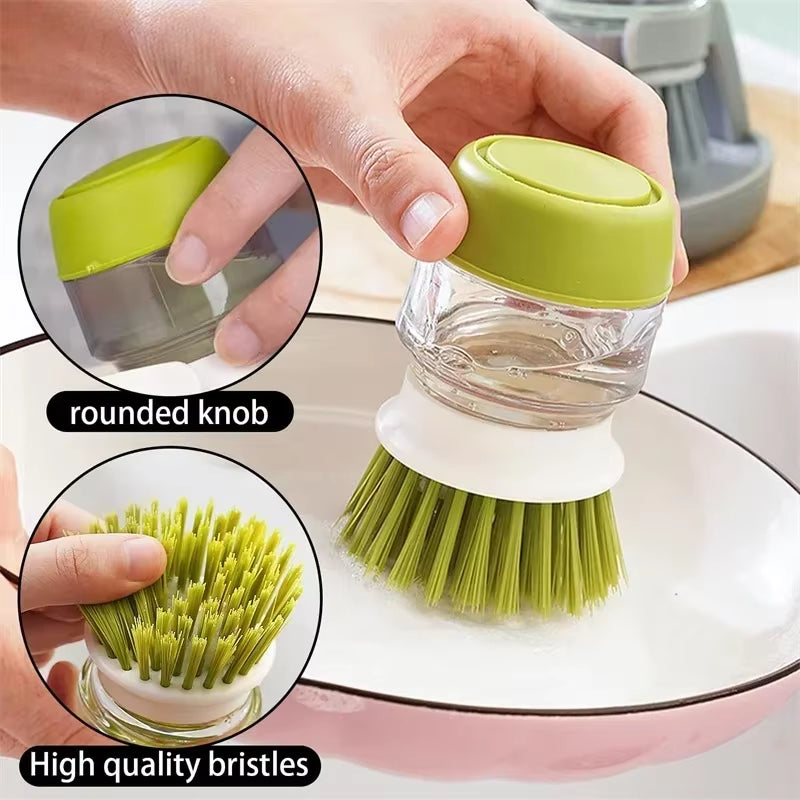 Effortless Kitchen Cleaning: Professional Dish Brush with Soap Dispenser & Drip Tray Holder