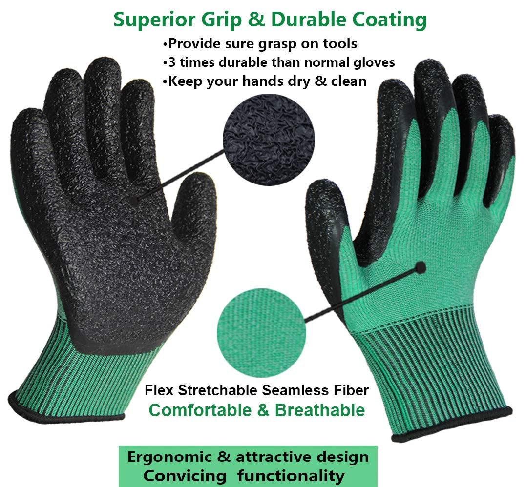 3 Pairs of Ultra-Grip Gardening Gloves - Non-Slip Latex Coated, Versatile and Colorful for House, Car Cleaning, Fishing, and Outdoor Use