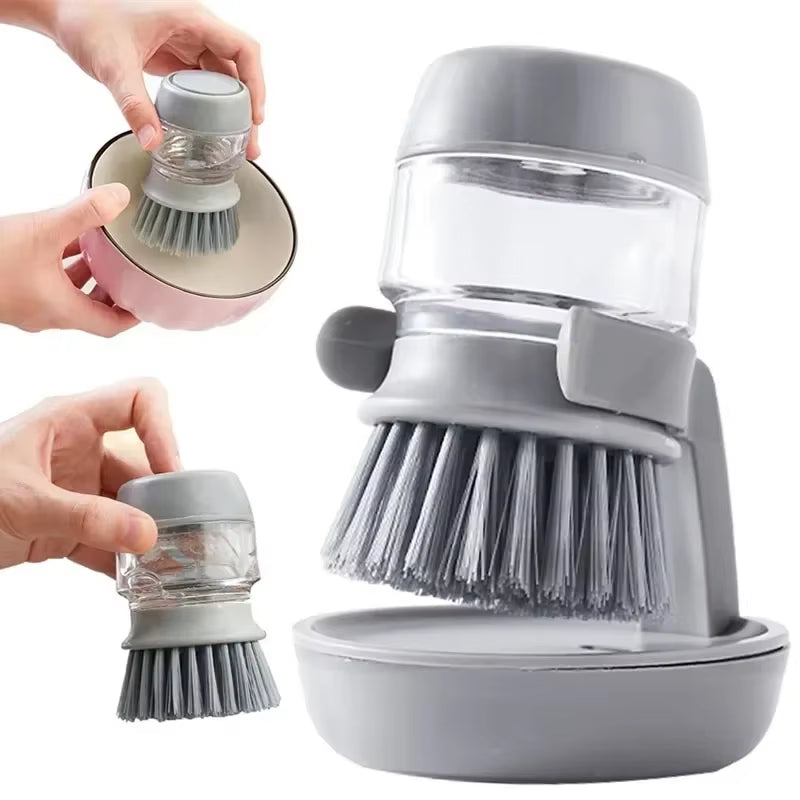 Effortless Kitchen Cleaning: Professional Dish Brush with Soap Dispenser & Drip Tray Holder