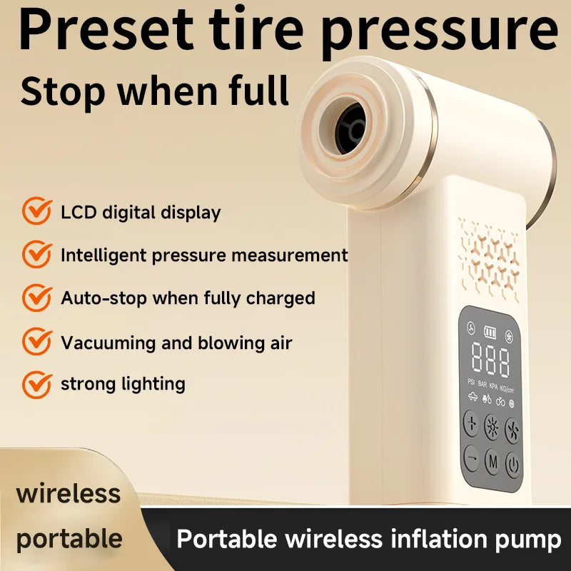 4-in-1 Wireless Car Vacuum Cleaner & Tire Inflator - Portable Multi-Functional Air Pump with Flashlight