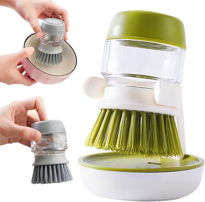 Effortless Kitchen Cleaning: Professional Dish Brush with Soap Dispenser & Drip Tray Holder