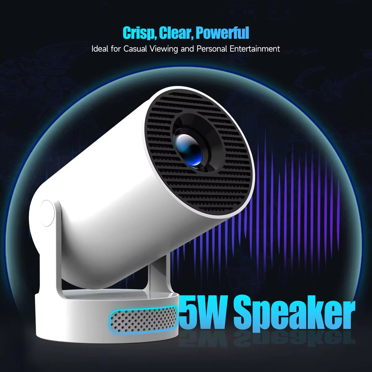 8K HY300 Pro Projector with Integrated 5W Speaker, 1280x720P Resolution, Android 14, 8000 Lumens Brightness, WiFi 6, Bluetooth 5.4, Portable Outdoor Design