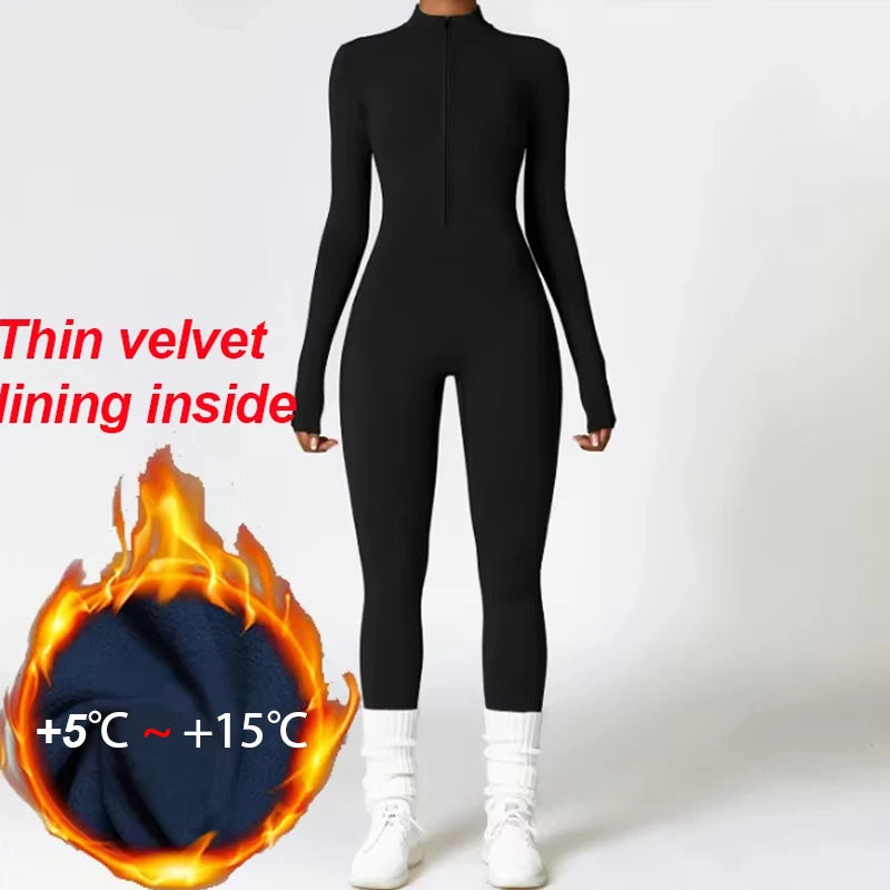 Cozy Up in Style: Winter Plush Fleece Yoga Jumpsuit for Women - Perfect for Fitness & Leisure!