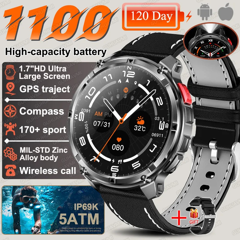 Discover the 2026 T-Rex3 Ultra Military Smart Watch: 1.7" AMOLED Display, 1100mAh Battery, GPS Path, 5ATM Waterproof, Compass & LED Flashlight for Ultimate Adventure