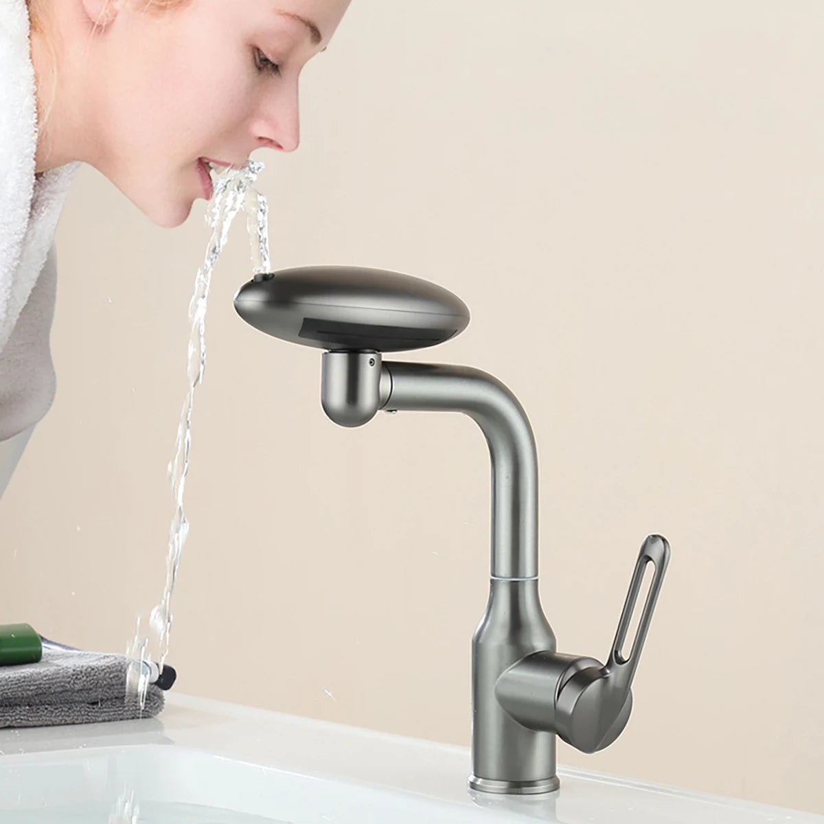 Stainless Steel Universal Multi-Function Rotating Faucet with 360-Degree Rotation and Four Water Outlet Options