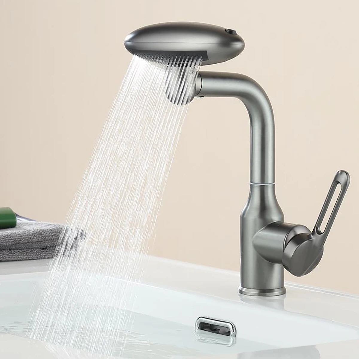 Stainless Steel Universal Multi-Function Rotating Faucet with 360-Degree Rotation and Four Water Outlet Options