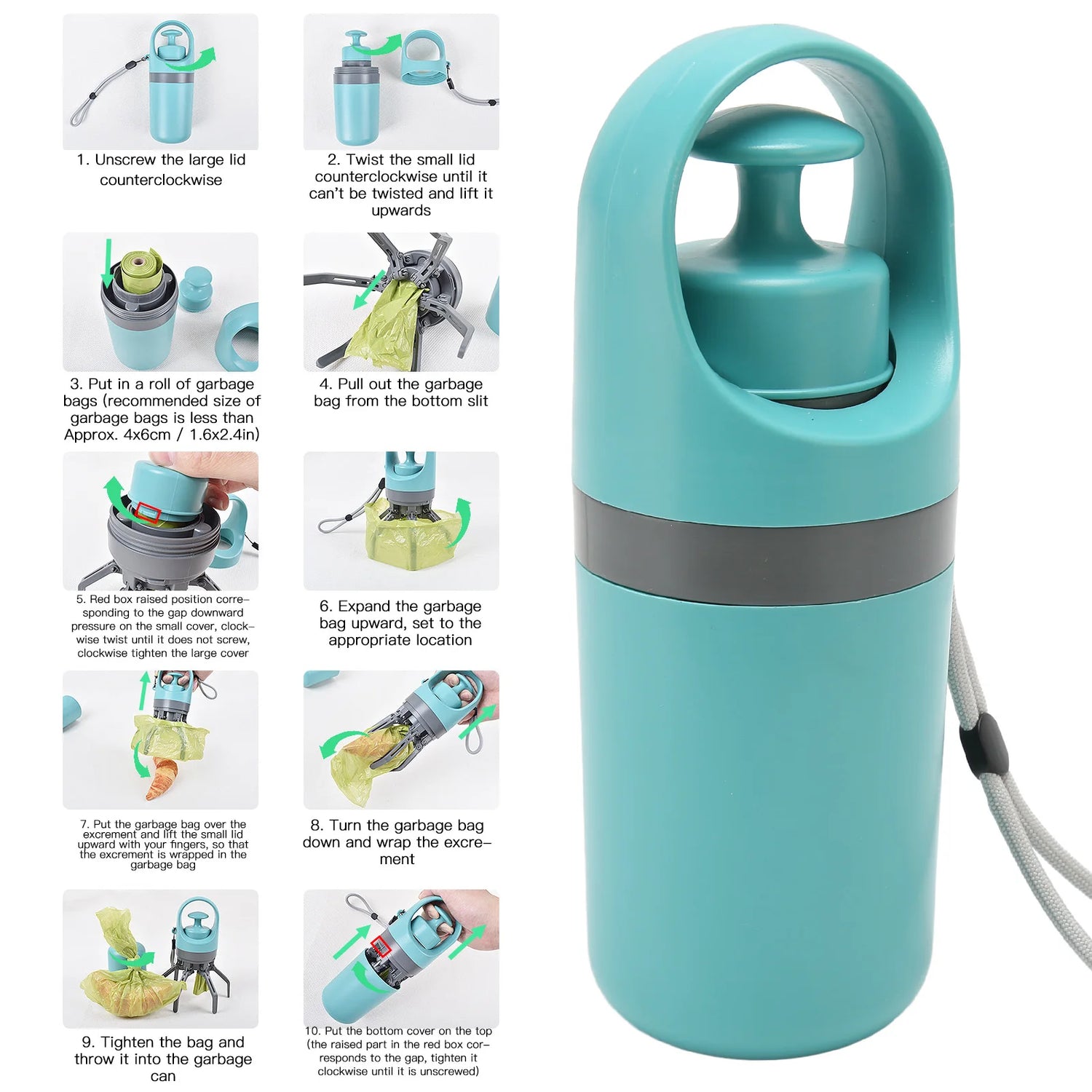Zero Contact Dog Waste Picker - Lightweight Portable Poop Scooper with Bag Dispenser for Hassle-Free Outdoor Walks