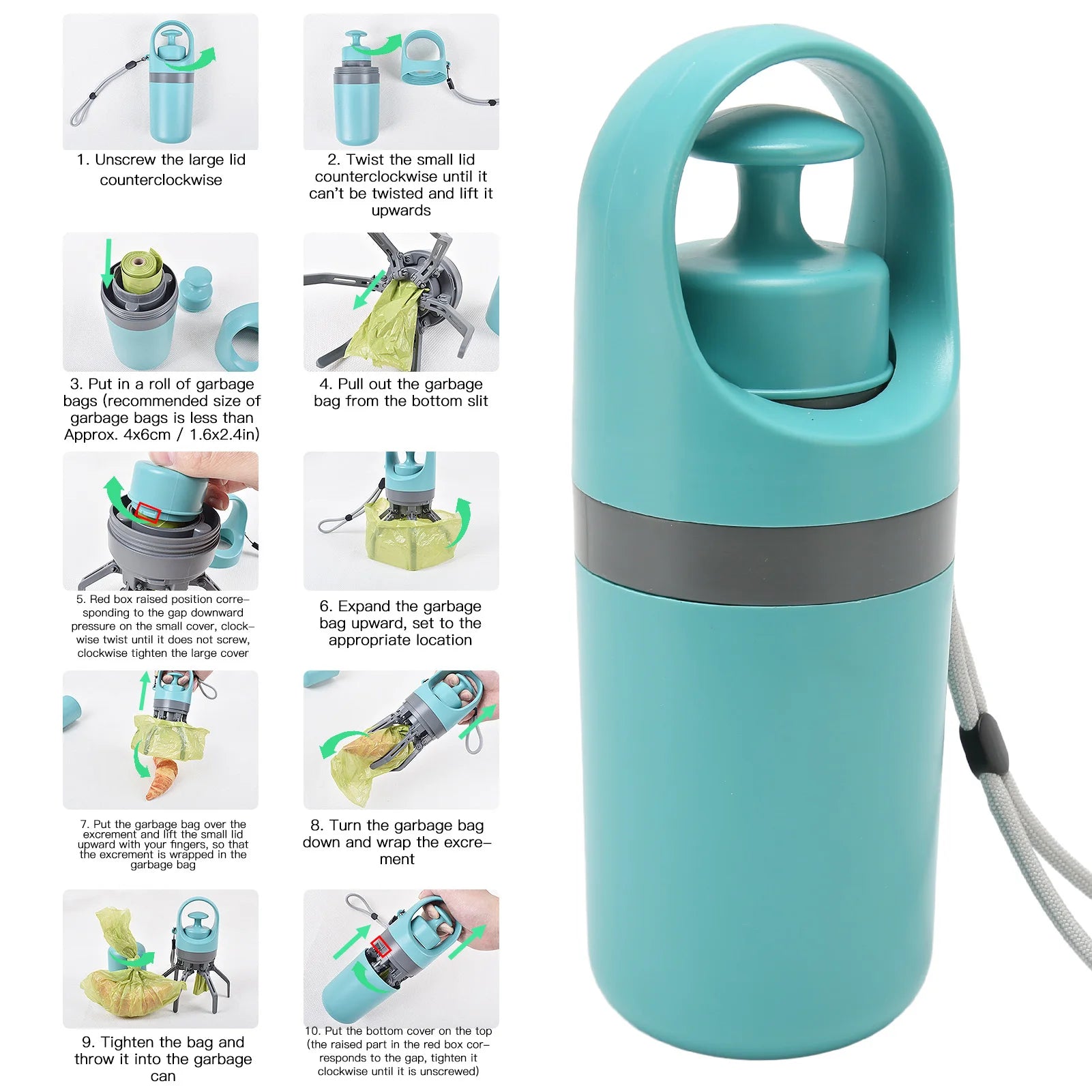 Zero Contact Dog Waste Picker - Lightweight Portable Poop Scooper with Bag Dispenser for Hassle-Free Outdoor Walks