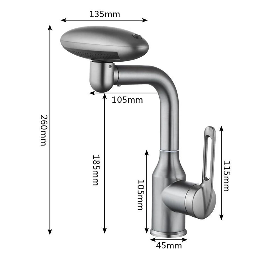 Stainless Steel Universal Multi-Function Rotating Faucet with 360-Degree Rotation and Four Water Outlet Options