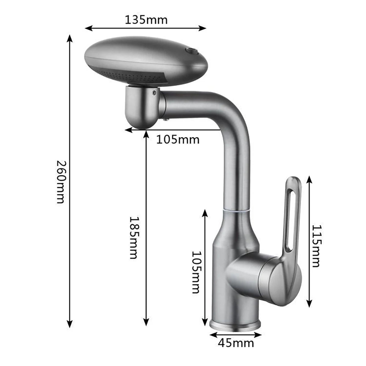 Stainless Steel Universal Multi-Function Rotating Faucet with 360-Degree Rotation and Four Water Outlet Options