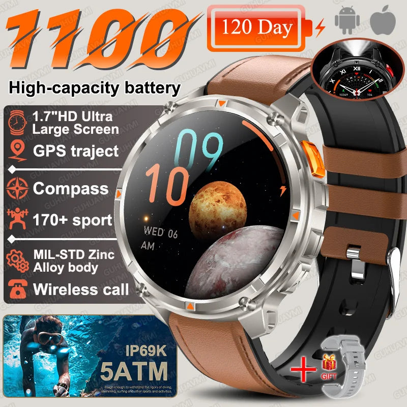 Discover the 2026 T-Rex3 Ultra Military Smart Watch: 1.7" AMOLED Display, 1100mAh Battery, GPS Path, 5ATM Waterproof, Compass & LED Flashlight for Ultimate Adventure