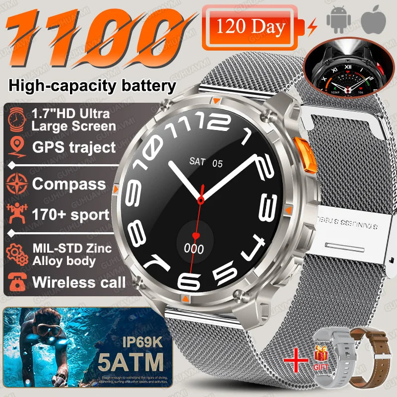 Discover the 2026 T-Rex3 Ultra Military Smart Watch: 1.7" AMOLED Display, 1100mAh Battery, GPS Path, 5ATM Waterproof, Compass & LED Flashlight for Ultimate Adventure