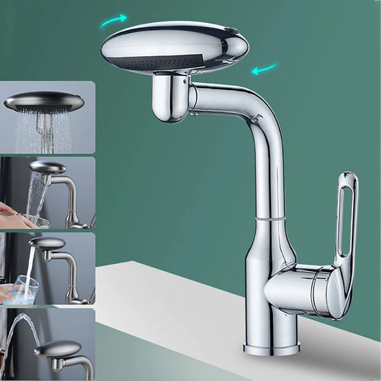 Stainless Steel Universal Multi-Function Rotating Faucet with 360-Degree Rotation and Four Water Outlet Options