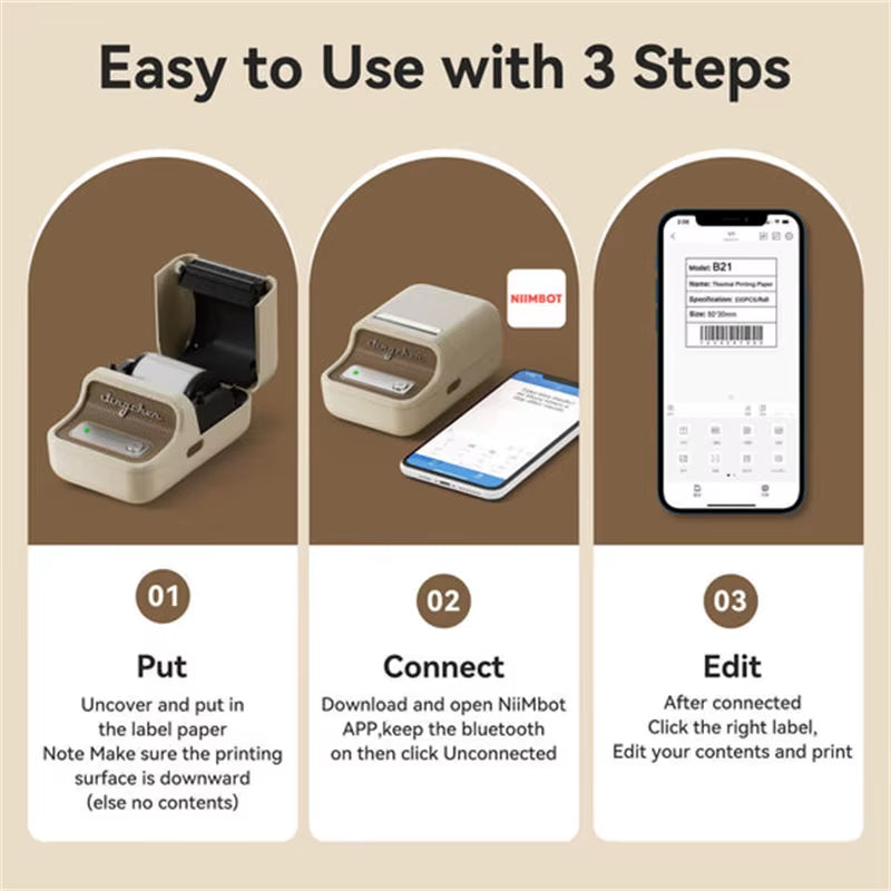 B21 Portable Thermal Printer - Wireless 1500mAh Bluetooth Sticker Maker for Clothing and Jewelry Labels