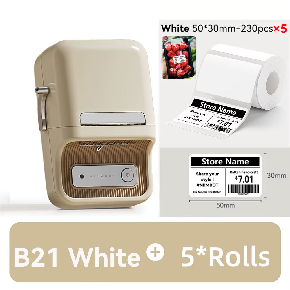 B21 Portable Thermal Printer - Wireless 1500mAh Bluetooth Sticker Maker for Clothing and Jewelry Labels