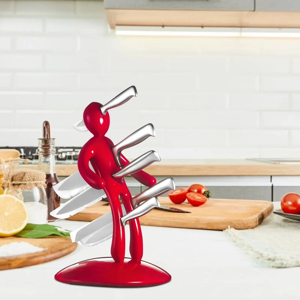 ABS Material Creative Multifunctional Stainless Steel Humanoid Knife Holder Set Storage Rack for Kitchen without Knife