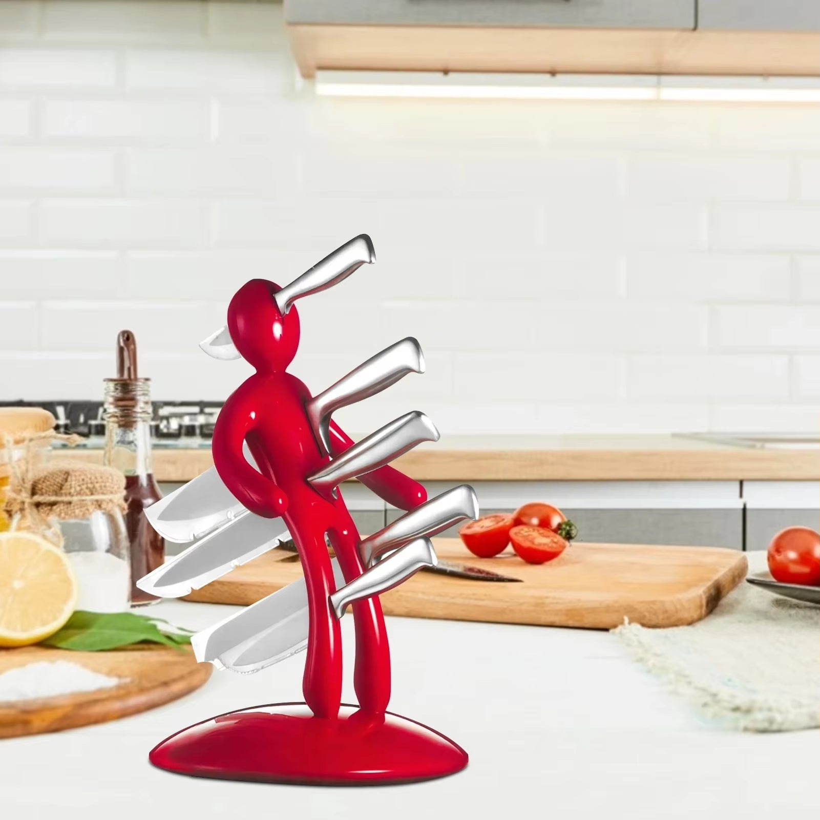 ABS Material Creative Multifunctional Stainless Steel Humanoid Knife Holder Set Storage Rack for Kitchen without Knife