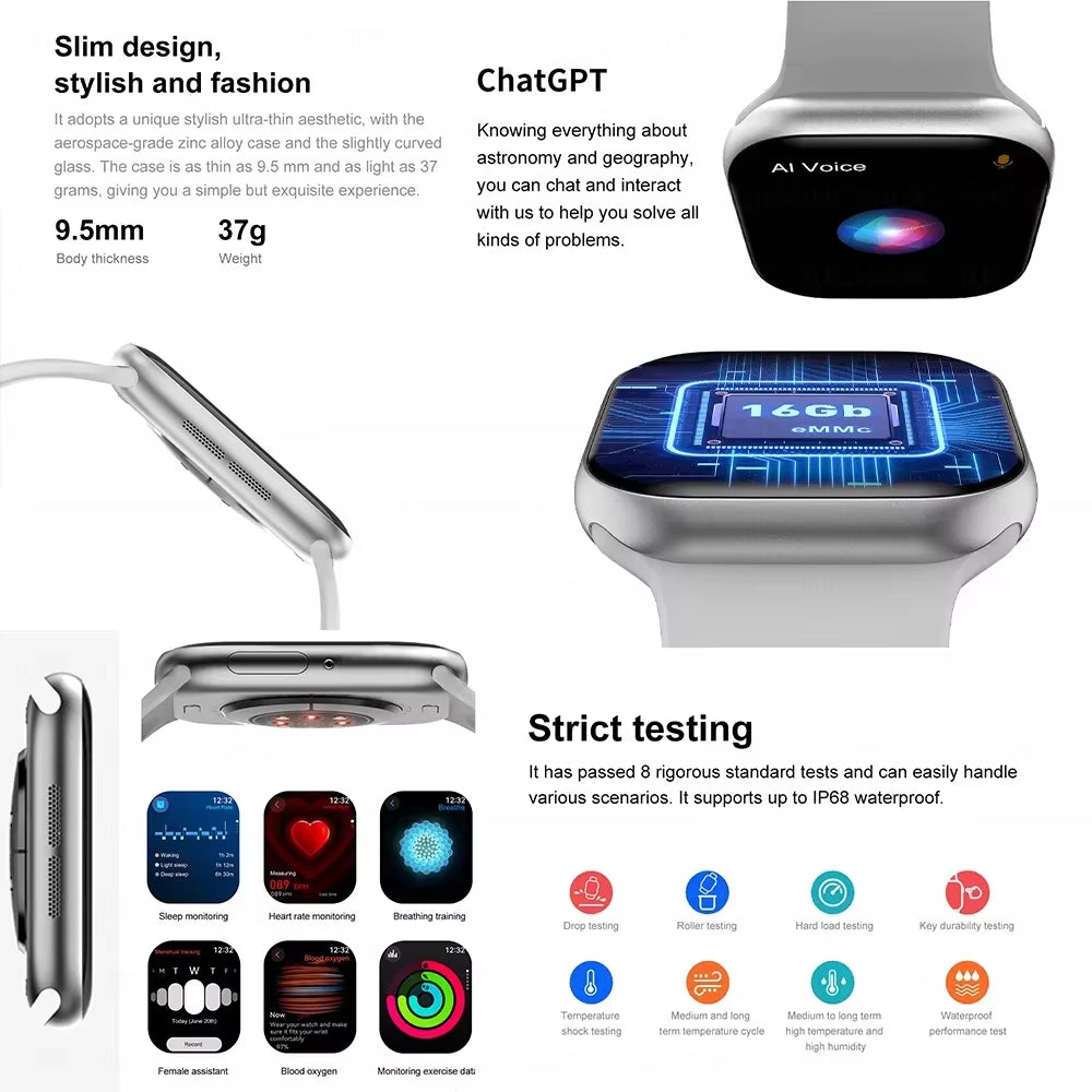 2026 New Original for Apple DT Watch 10 Smart Watch Men AMOLED 4GB Memory Music 3D Surround BT Call Waterproof Smart Watch Woman