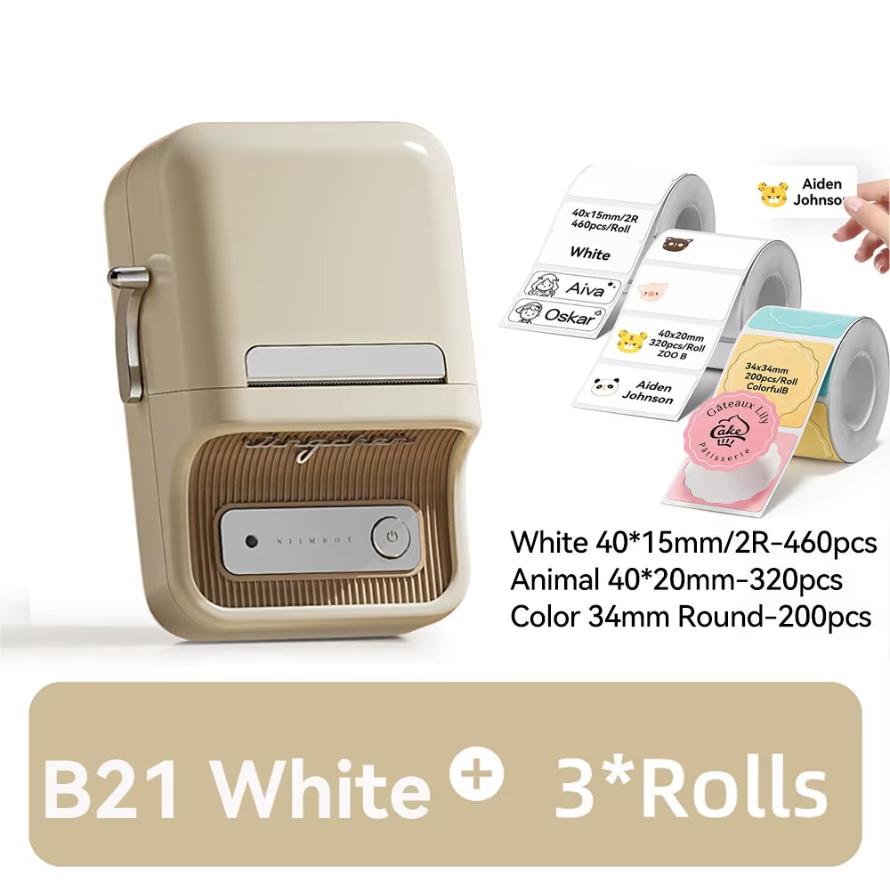 B21 Portable Thermal Printer - Wireless 1500mAh Bluetooth Sticker Maker for Clothing and Jewelry Labels