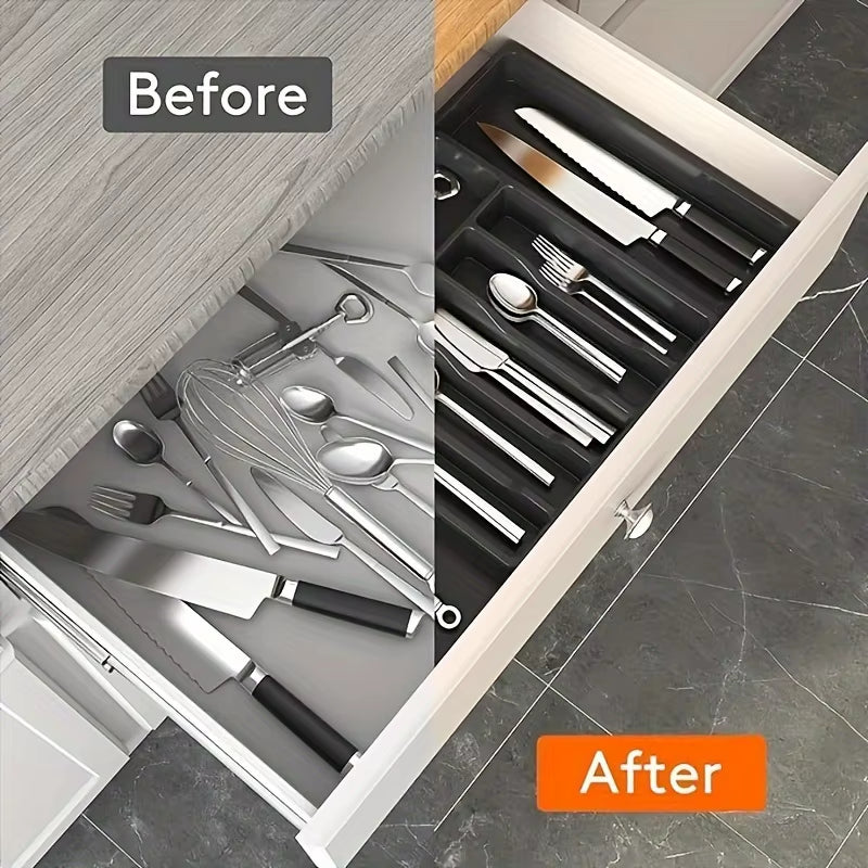 Expandable & Adjustable Large Plastic Kitchen Utensil Organizer - Cutlery Holder & Tool Divider，Kitchen Utensil Organizer