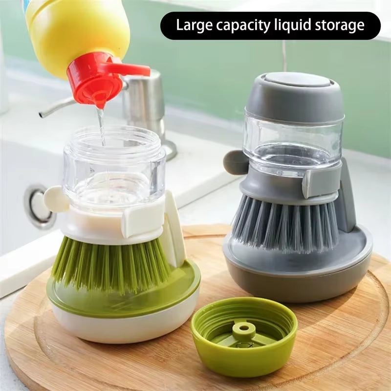 Effortless Kitchen Cleaning: Professional Dish Brush with Soap Dispenser & Drip Tray Holder