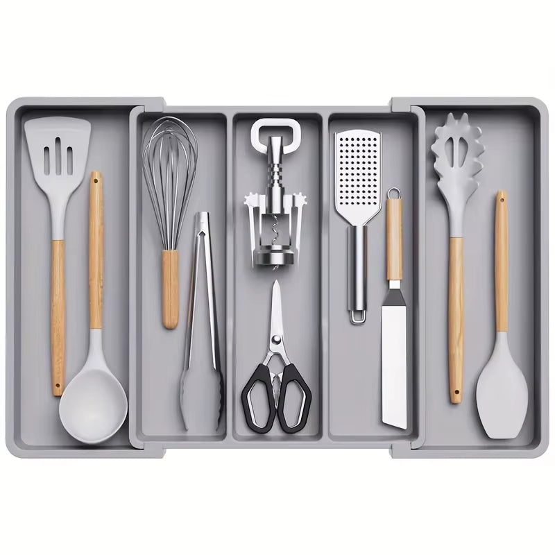 Expandable & Adjustable Large Plastic Kitchen Utensil Organizer - Cutlery Holder & Tool Divider，Kitchen Utensil Organizer