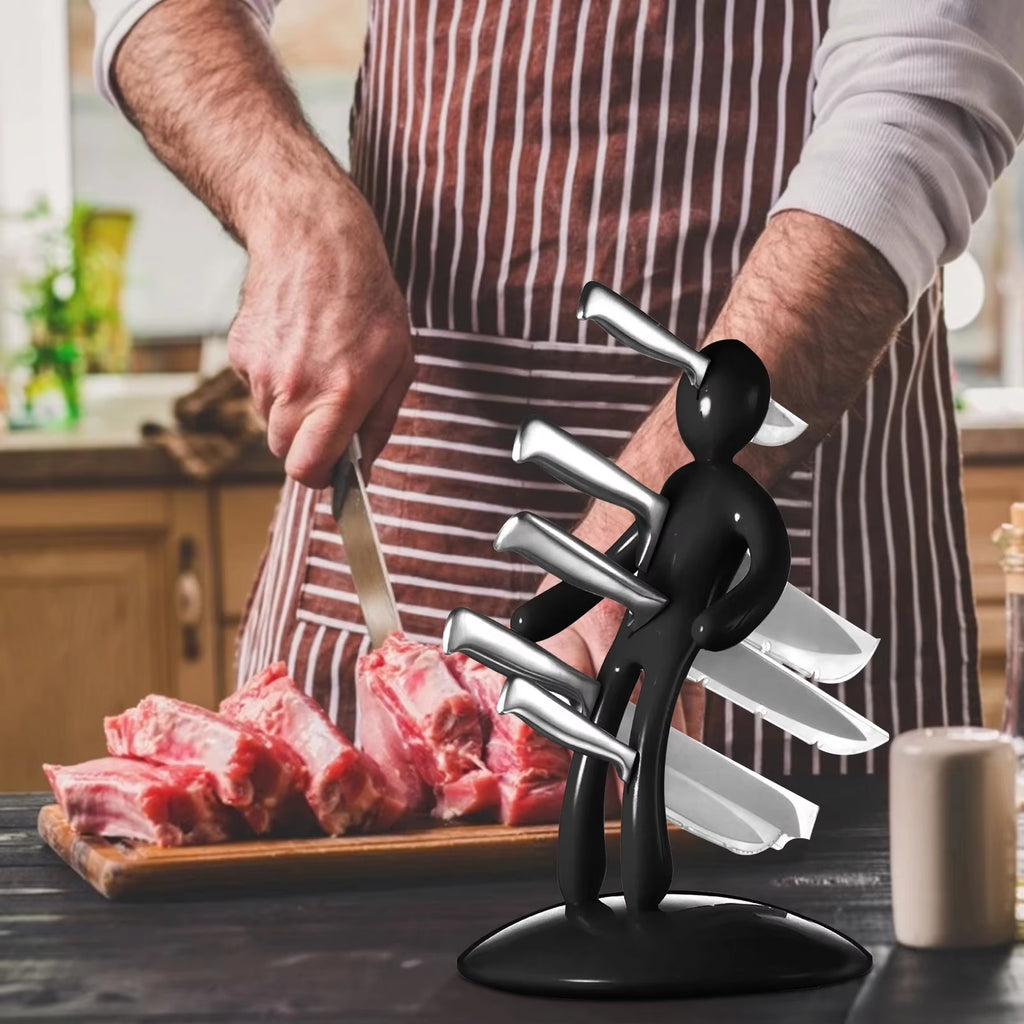 ABS Material Creative Multifunctional Stainless Steel Humanoid Knife Holder Set Storage Rack for Kitchen without Knife